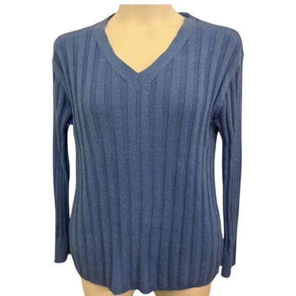 Talbots Light Blue Cotton V-Neck Long Sleeve Sweater. Size Large - Picture 1 of 5